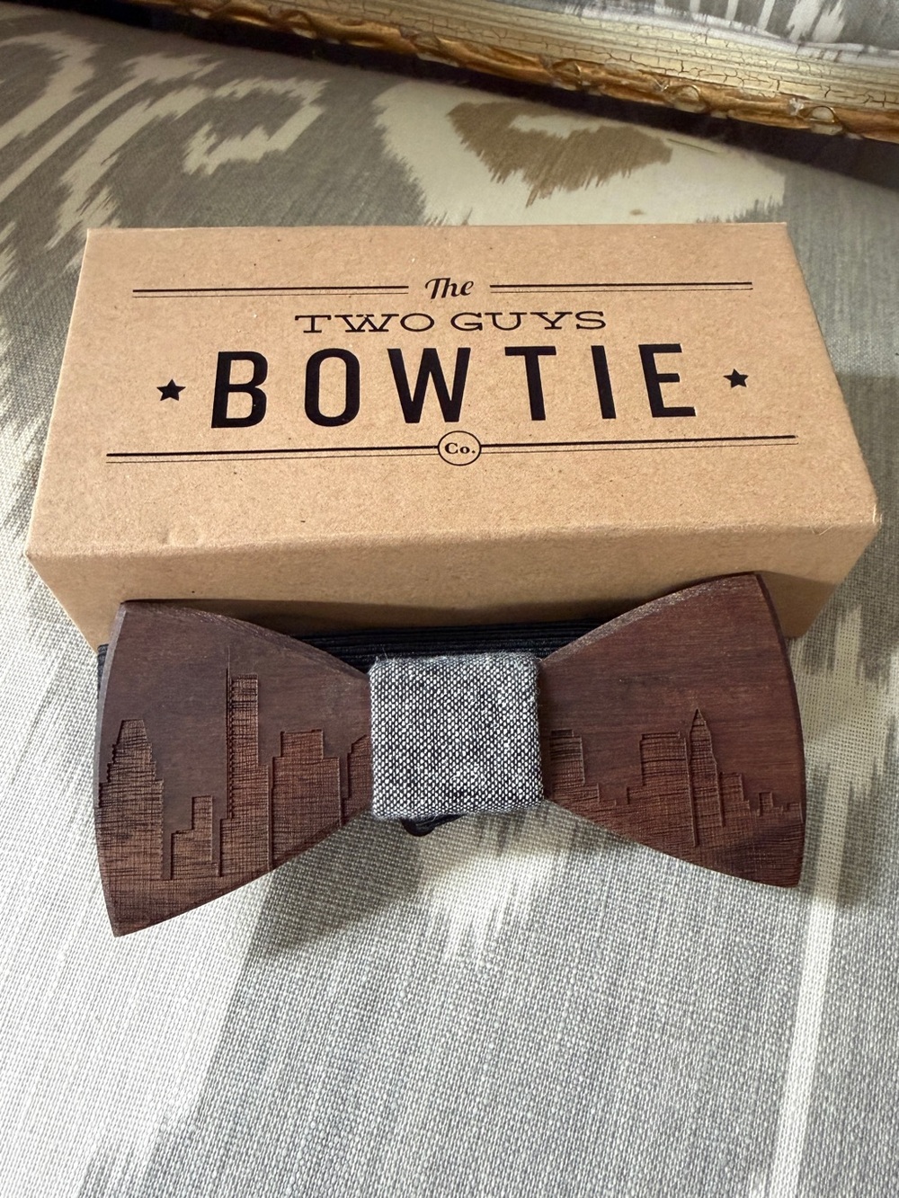 🏙️ Boston City Engraved Skyline Real Walnut Wood by The Two Guys Bow Tie Company